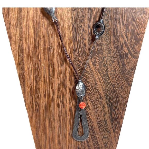 SILPADA Retired Sterling Silver 925 Coral Pendant Leather Cord Necklace 21.5" - Picture 2 of 8